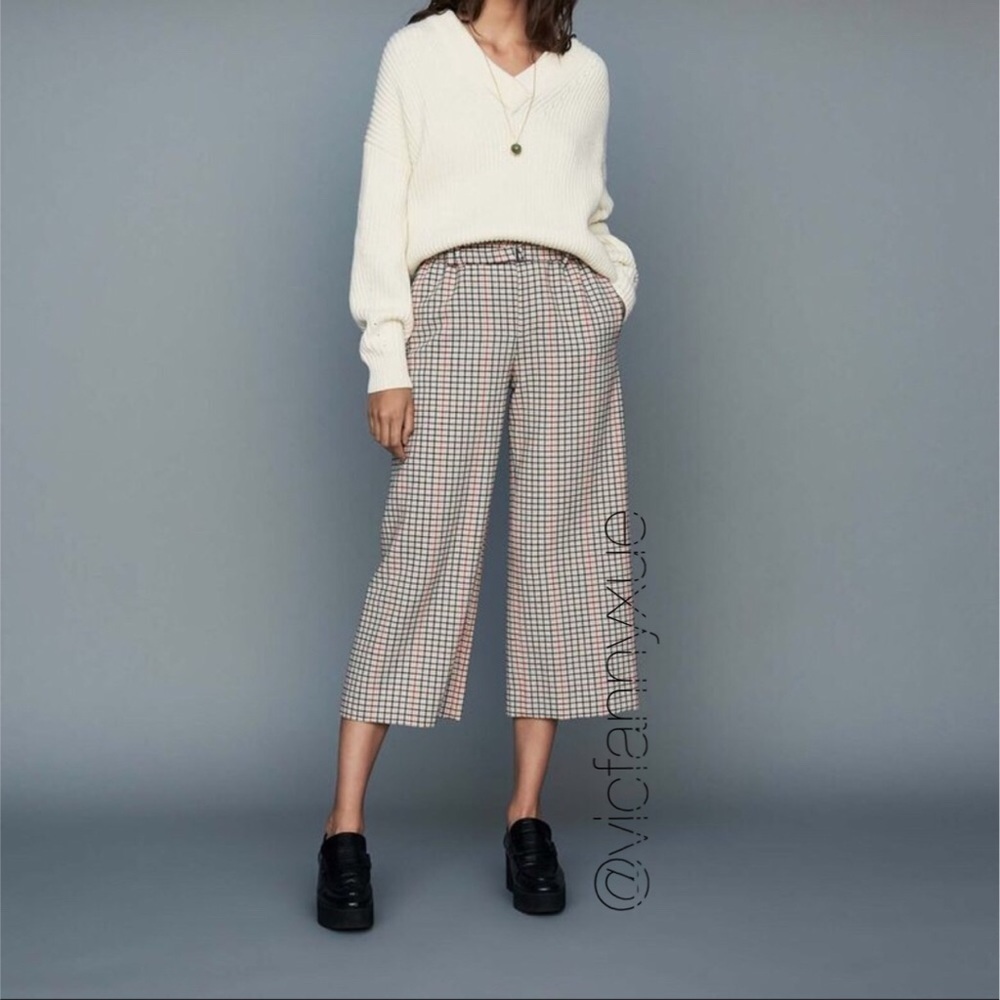 Maje cropped tweed plaid pants xs